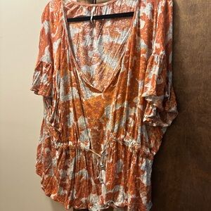 Free People Orange and White Women's Top